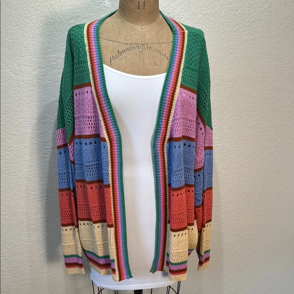 Sage + Fig Women's Medium Colorful Striped Open Front Cardigan Sweater NWT - Picture 1 of 10